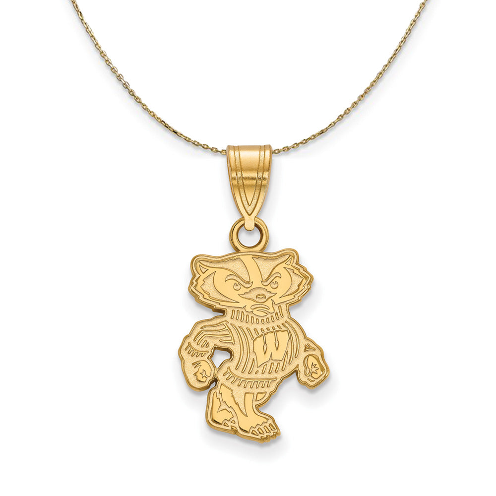 14k Yellow Gold U. of Wisconsin Medium Logo Necklace, Item N20903 by The Black Bow Jewelry Co.