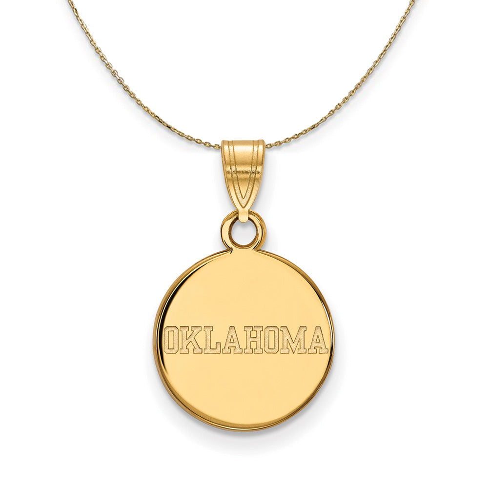 14k Yellow Gold U. of Oklahoma Small Disc Necklace, Item N20910 by The Black Bow Jewelry Co.