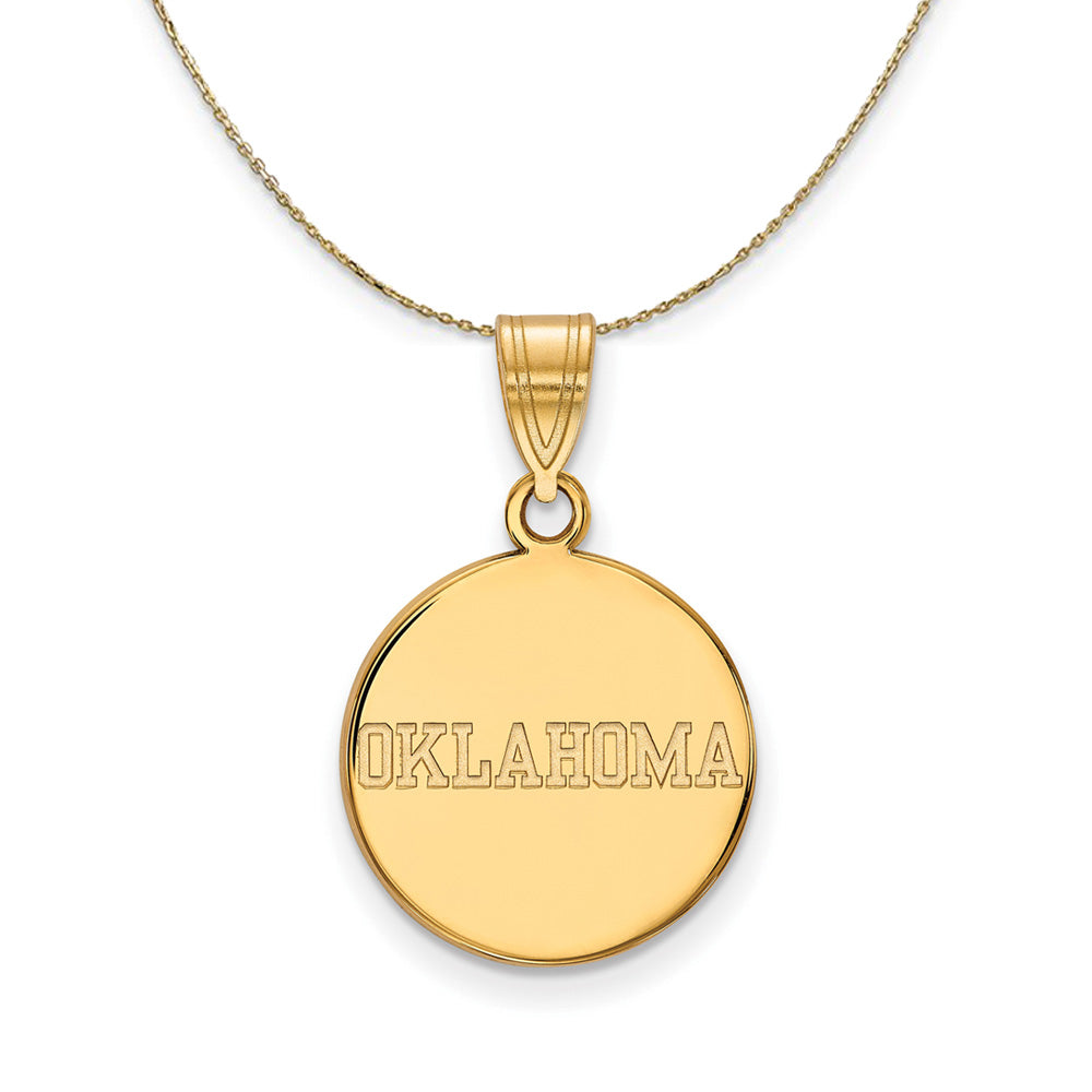 14k Yellow Gold U. of Oklahoma Medium Disc Necklace, Item N20911 by The Black Bow Jewelry Co.