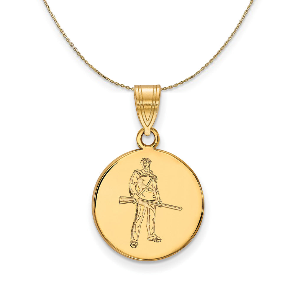 14k Yellow Gold West Virginia U. Medium Disc Necklace, Item N20917 by The Black Bow Jewelry Co.