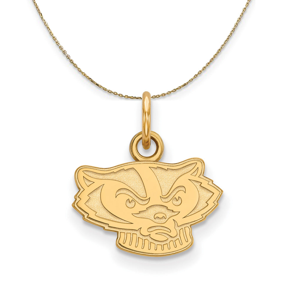 14k Yellow Gold U. of Wisconsin X-Small Badgers Necklace, Item N20918 by The Black Bow Jewelry Co.