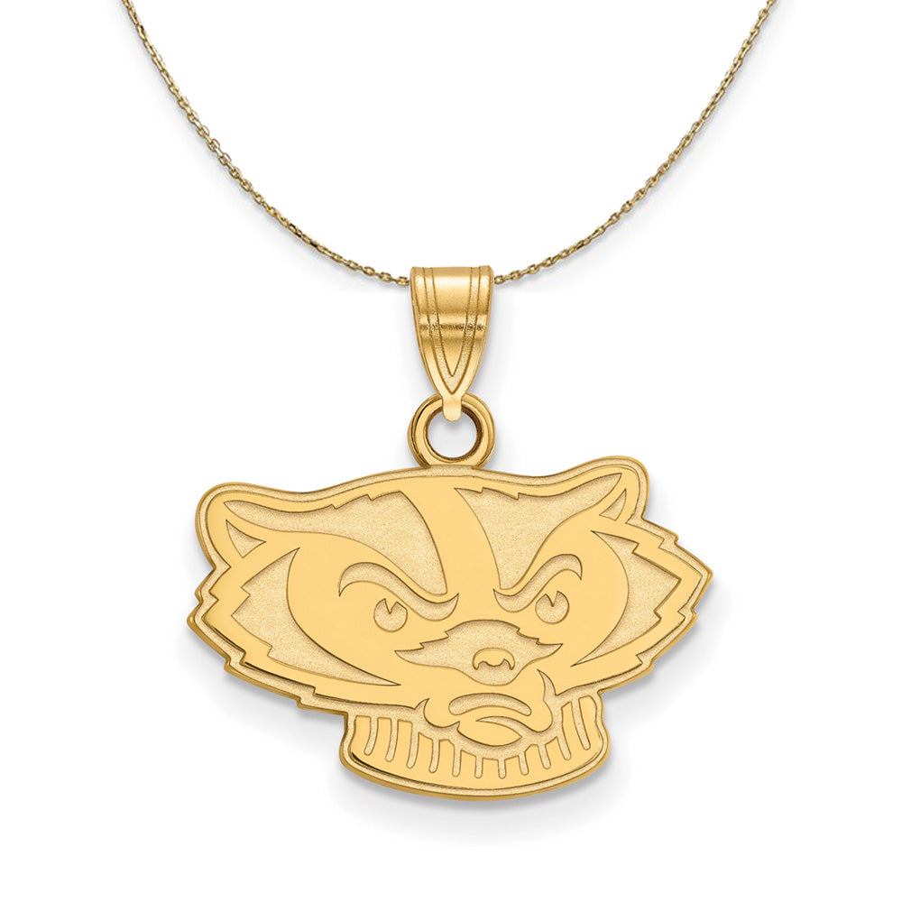 14k Yellow Gold U. of Wisconsin Small Badgers Necklace, Item N20919 by The Black Bow Jewelry Co.