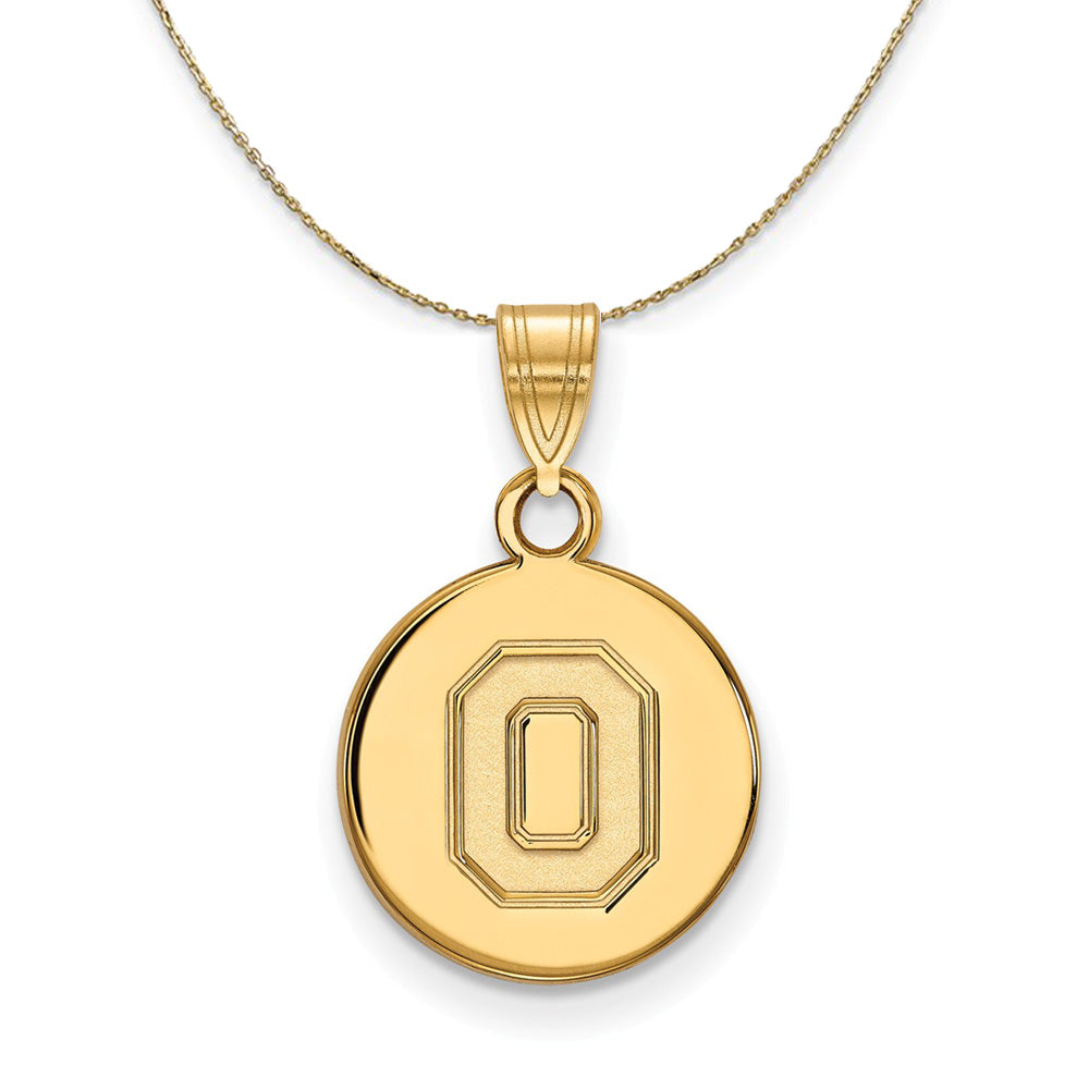 14k Yellow Gold Ohio State Small Disc Necklace, Item N20922 by The Black Bow Jewelry Co.