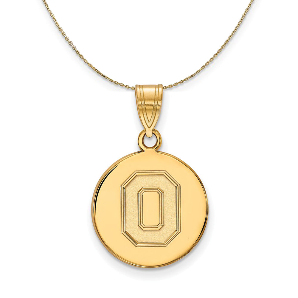 14k Yellow Gold Ohio State Medium Disc Necklace, Item N20927 by The Black Bow Jewelry Co.