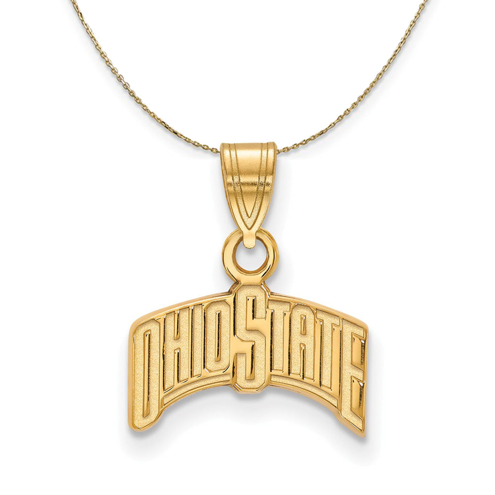 14k Yellow Gold Ohio State Sm Curved Logo Necklace, Item N20934 by The Black Bow Jewelry Co.