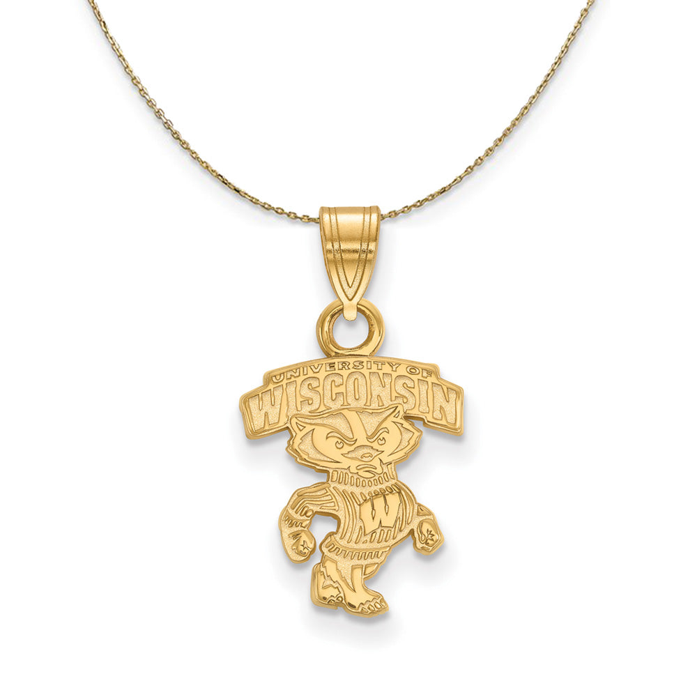 14k Yellow Gold U. of Wisconsin Small Logo Badger Necklace, Item N20940 by The Black Bow Jewelry Co.