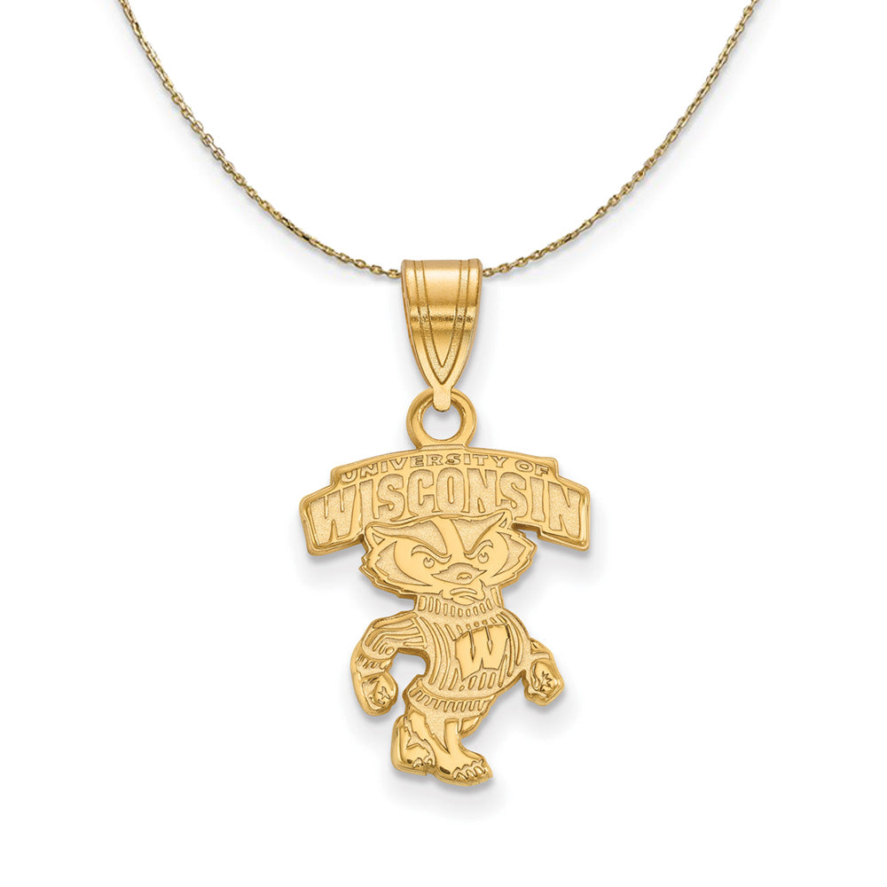 14k Yellow Gold U. of Wisconsin Medium Logo Badger Necklace, Item N20941 by The Black Bow Jewelry Co.