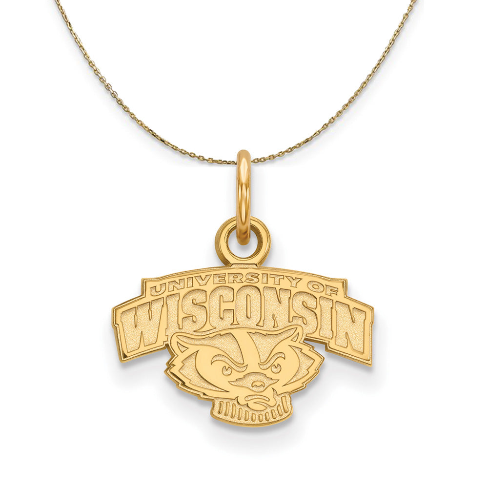 14k Yellow Gold U. of Wisconsin X-Small Badger Logo Necklace, Item N20943 by The Black Bow Jewelry Co.