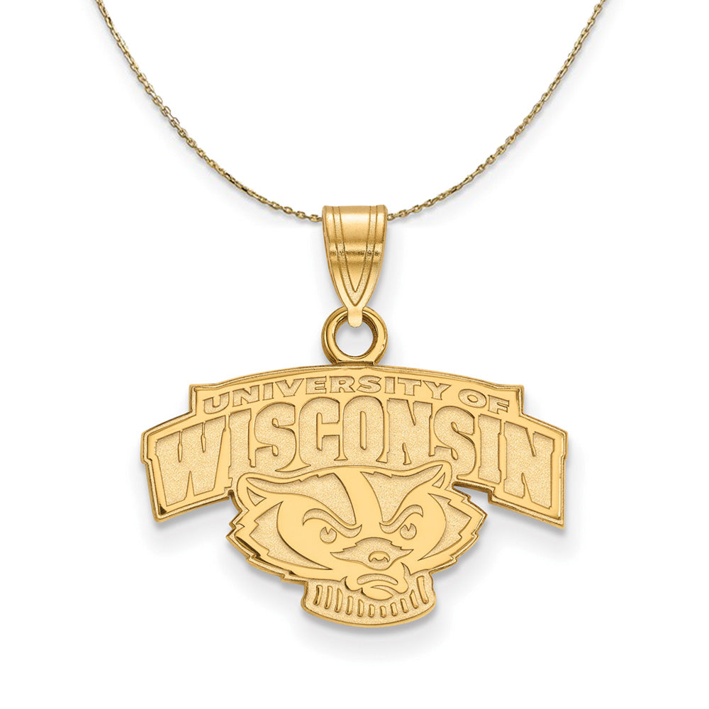 14k Yellow Gold U. of Wisconsin Small Badger Logo Necklace, Item N20944 by The Black Bow Jewelry Co.