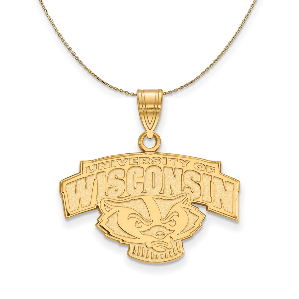 14k Yellow Gold U. of Wisconsin Medium Badger Logo Necklace, Item N20946 by The Black Bow Jewelry Co.