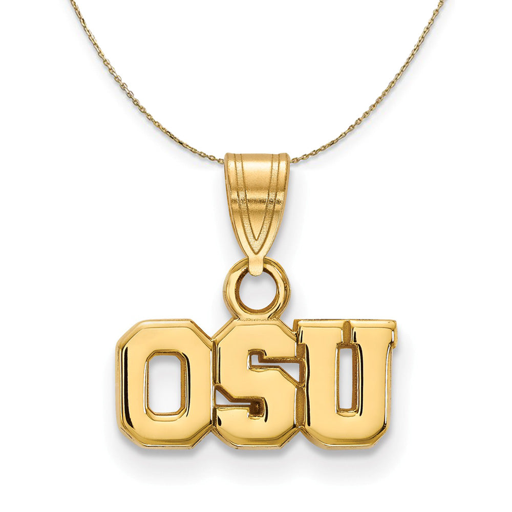 14k Yellow Gold Ohio State Small 'OSU' Necklace, Item N20949 by The Black Bow Jewelry Co.