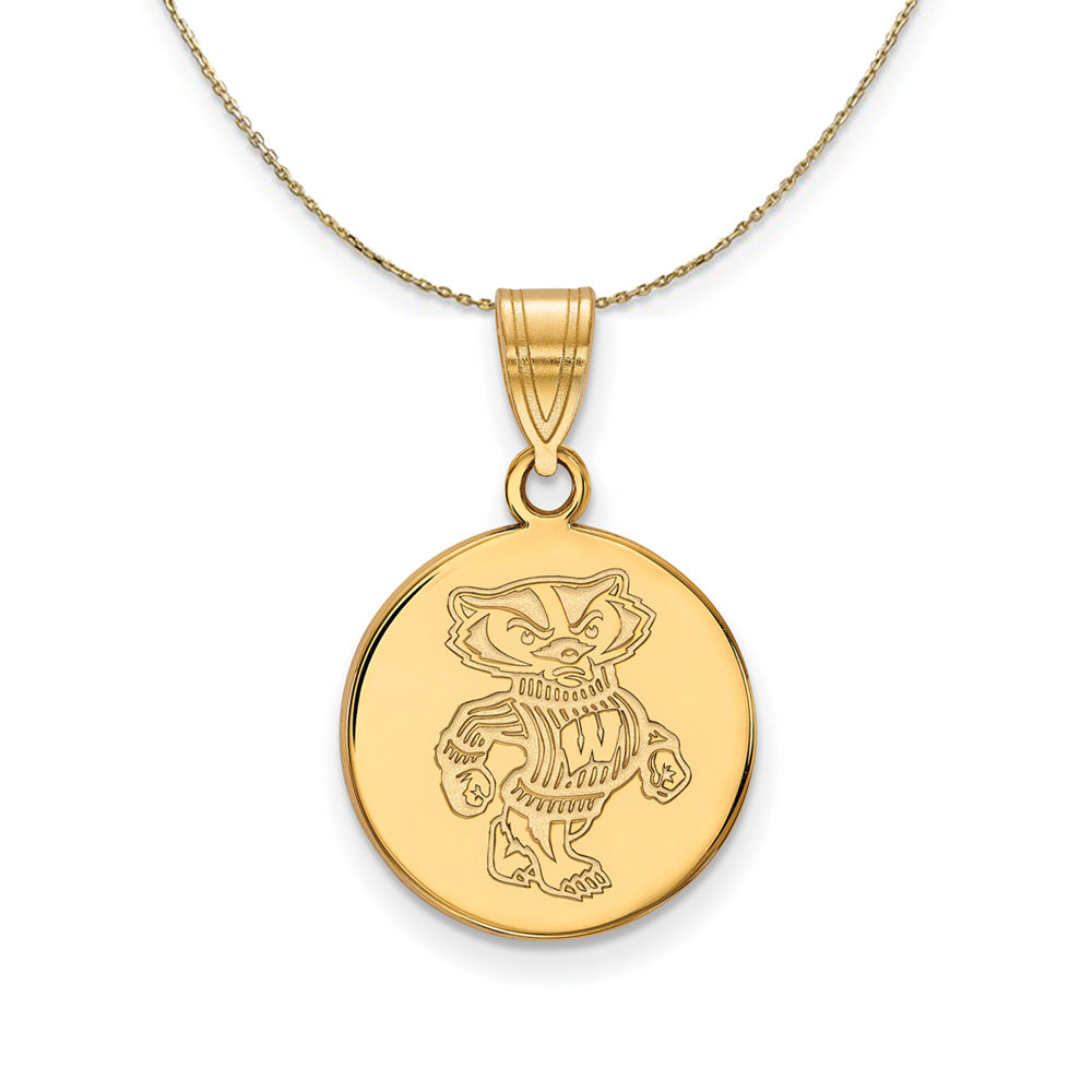 14k Yellow Gold U. of Wisconsin Medium Logo Disc Necklace, Item N20953 by The Black Bow Jewelry Co.