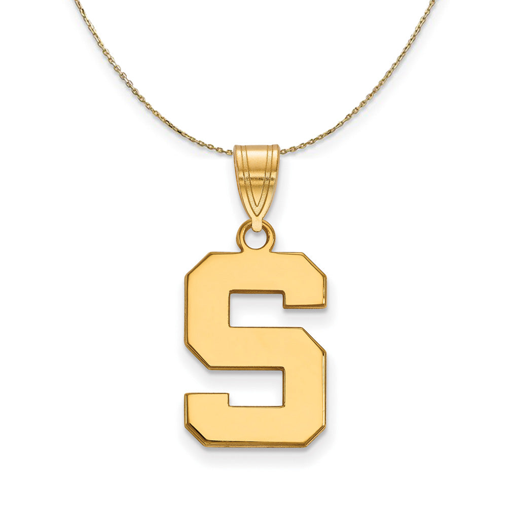 14k Yellow Gold Michigan State Medium Initial S Necklace, Item N20976 by The Black Bow Jewelry Co.