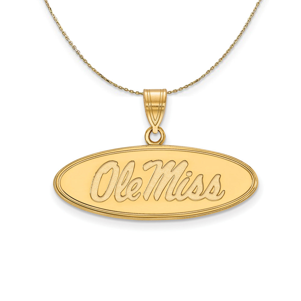 14k Yellow Gold U. of Mississippi Md Oval Logo Necklace, Item N21000 by The Black Bow Jewelry Co.