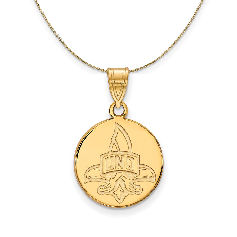 14k Yellow Gold U. of New Orleans Medium Disc Necklace, Item N21014 by The Black Bow Jewelry Co.