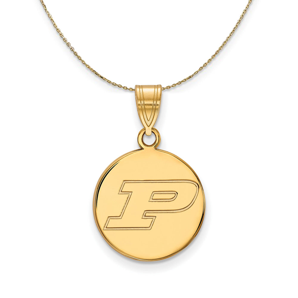 14k Yellow Gold Purdue Medium Initial P Disc Necklace, Item N21026 by The Black Bow Jewelry Co.