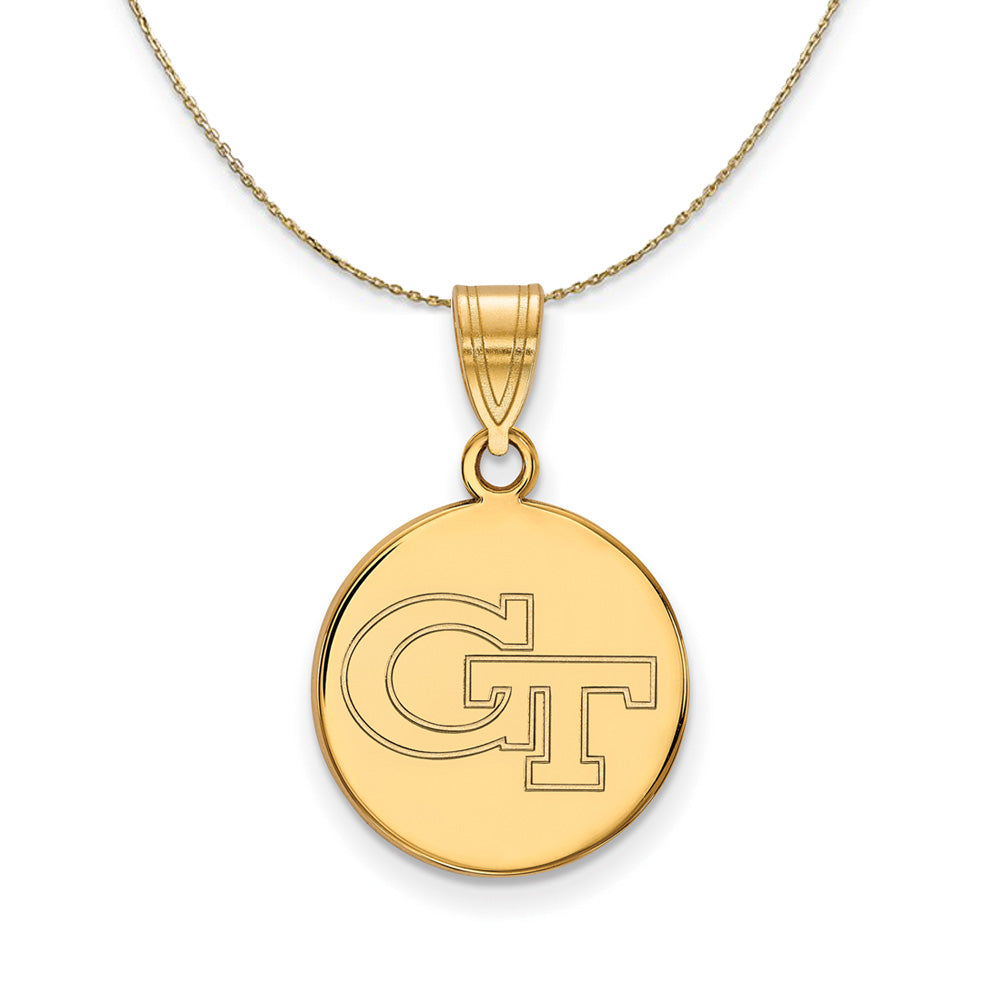 14k Yellow Gold Georgia Technology Medium Disc Necklace, Item N21028 by The Black Bow Jewelry Co.