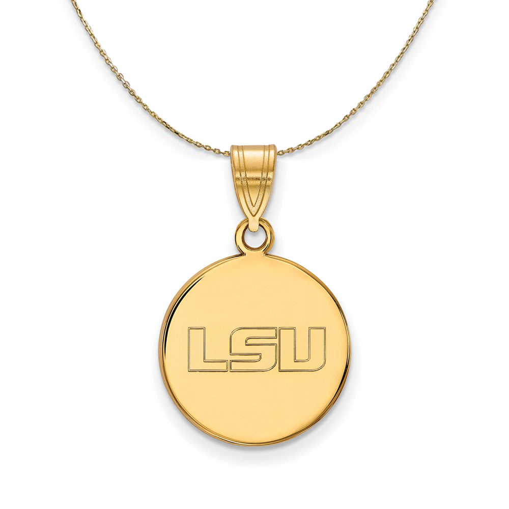 14k Yellow Gold Louisiana State Medium Disc Necklace, Item N21029 by The Black Bow Jewelry Co.