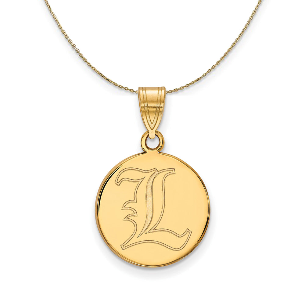 14k Yellow Gold U. of Louisville Medium Disc Necklace, Item N21030 by The Black Bow Jewelry Co.