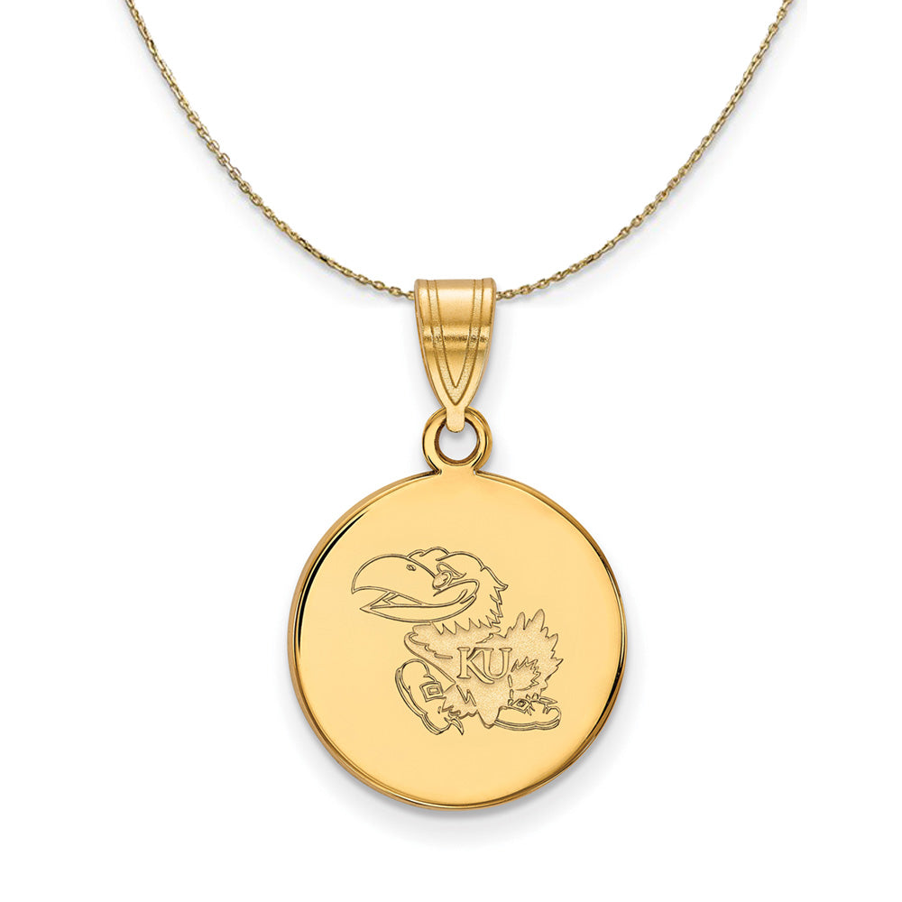 14k Yellow Gold U. of Kansas Medium Disc Necklace, Item N21032 by The Black Bow Jewelry Co.