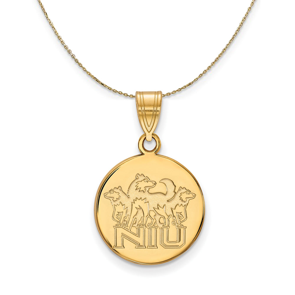 14k Yellow Gold Northern Illinois U Medium Disc Necklace, Item N21034 by The Black Bow Jewelry Co.