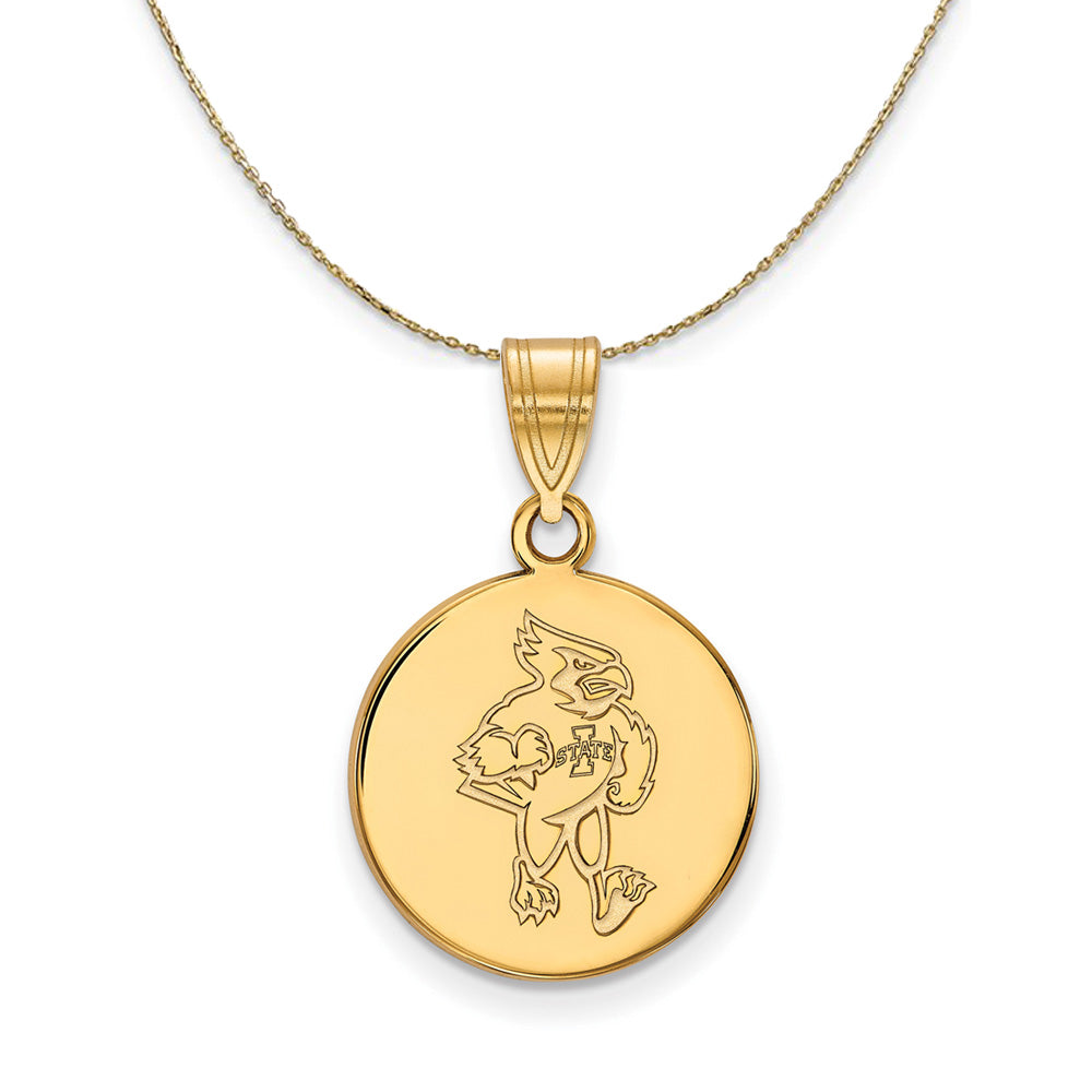 14k Yellow Gold Iowa State Md Mascot Disc Necklace, Item N21036 by The Black Bow Jewelry Co.