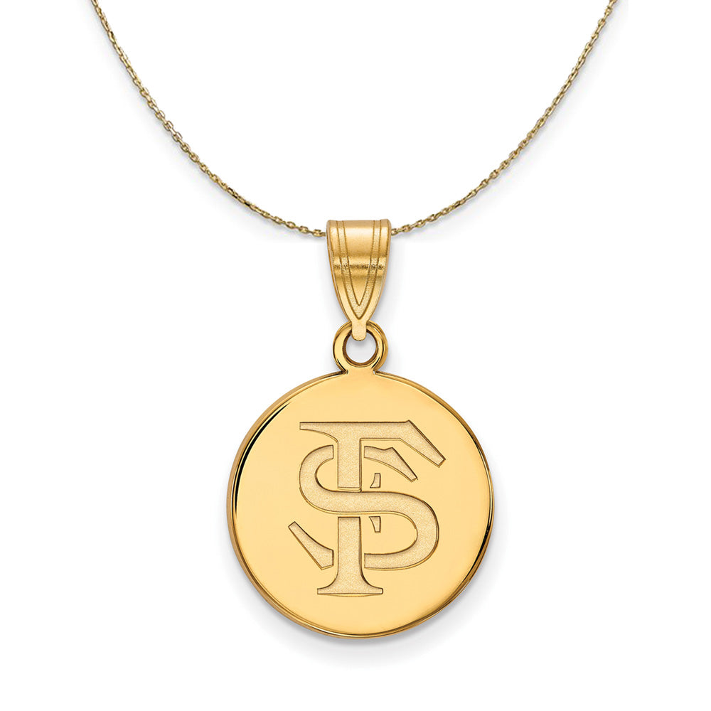 14k Yellow Gold Florida State Md 'FS' Disc Necklace, Item N21042 by The Black Bow Jewelry Co.