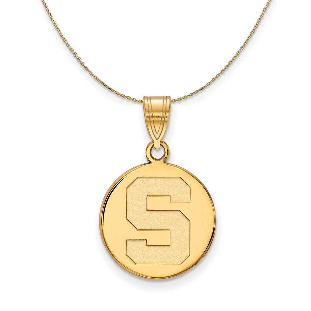 14k Yellow Gold Michigan State Medium Initial S Disc Necklace, Item N21044 by The Black Bow Jewelry Co.