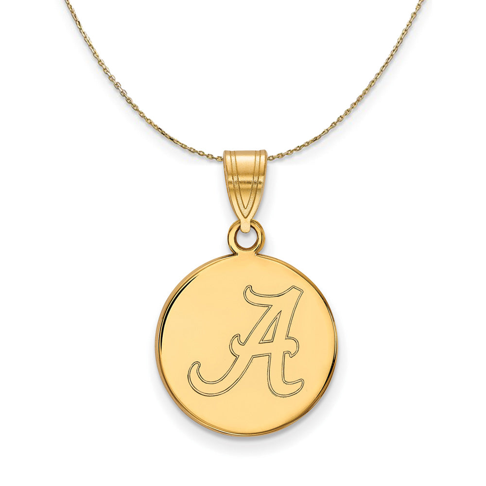 14k Yellow Gold U. of Alabama Medium Initial A Disc Necklace, Item N21046 by The Black Bow Jewelry Co.