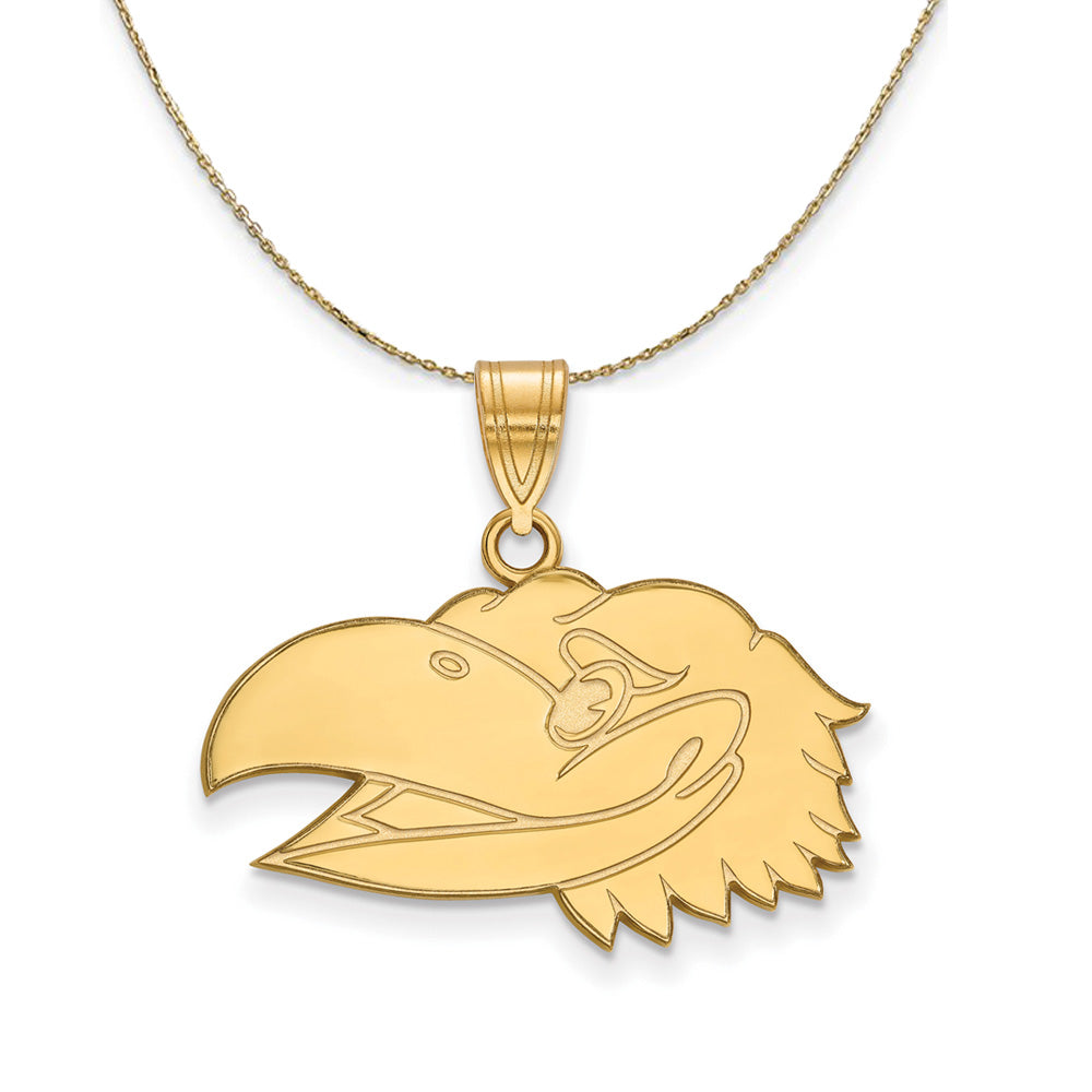 14k Yellow Gold U. of Kansas Medium Jayhawks Necklace, Item N21052 by The Black Bow Jewelry Co.