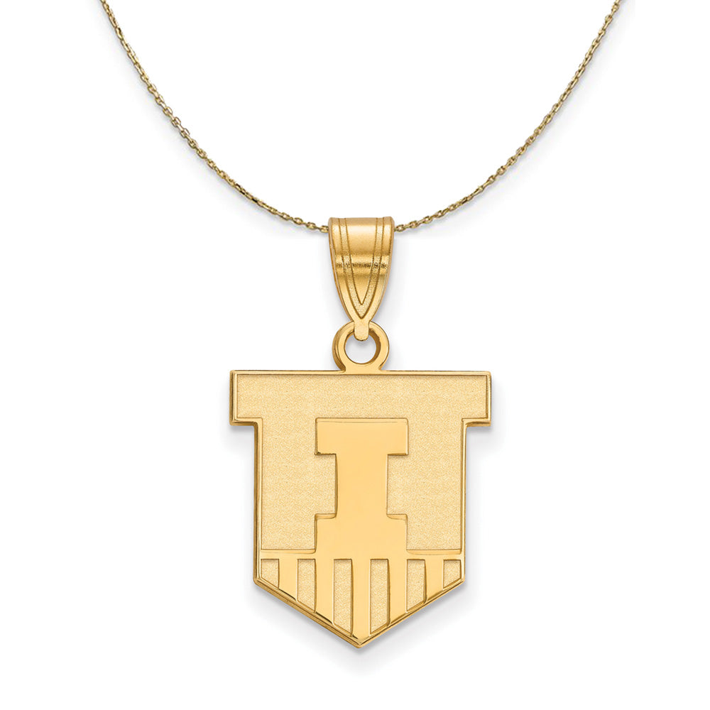 14k Yellow Gold U. of Illinois Medium Shield Necklace, Item N21065 by The Black Bow Jewelry Co.