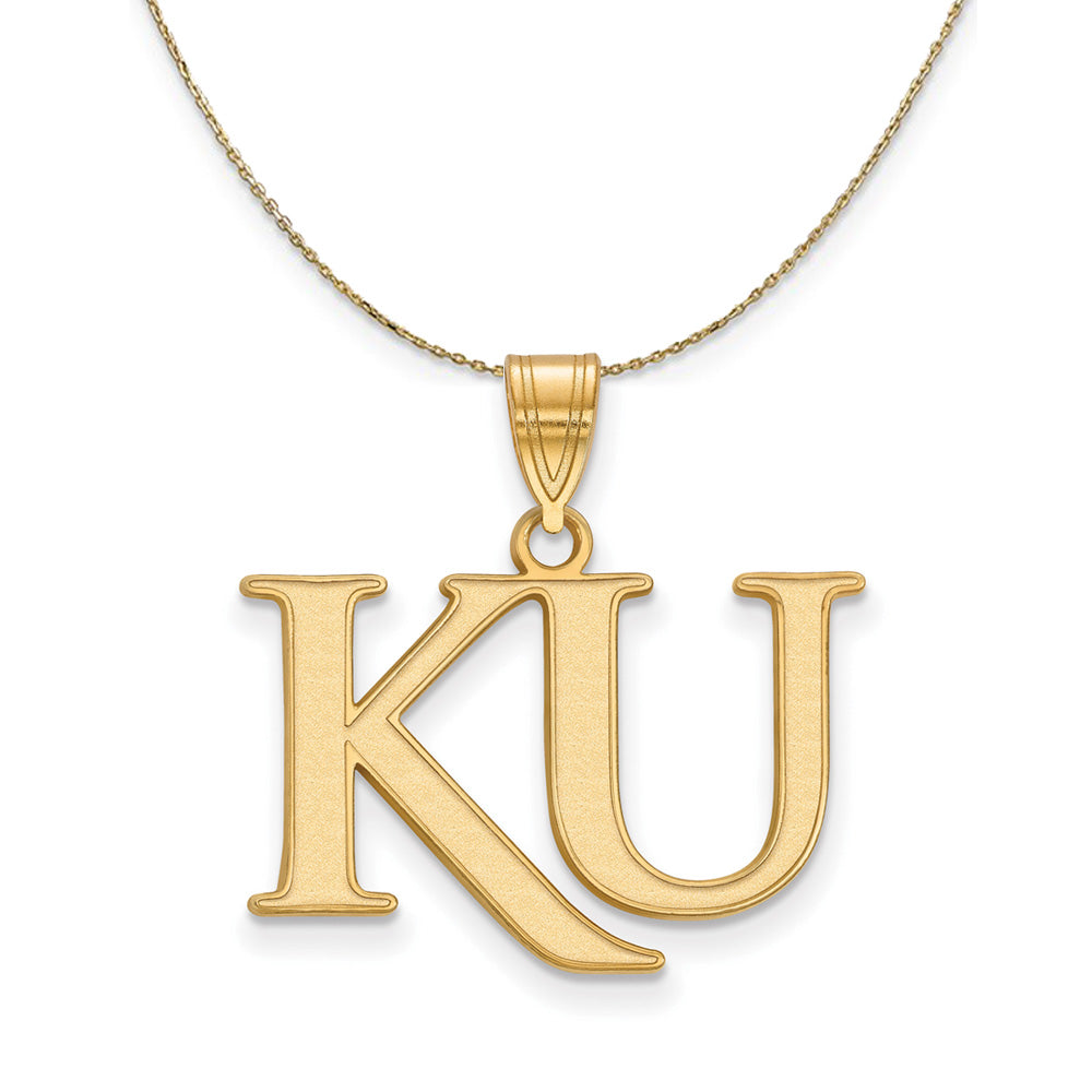 14k Yellow Gold U. of Kansas Medium 'KU' Necklace, Item N21071 by The Black Bow Jewelry Co.