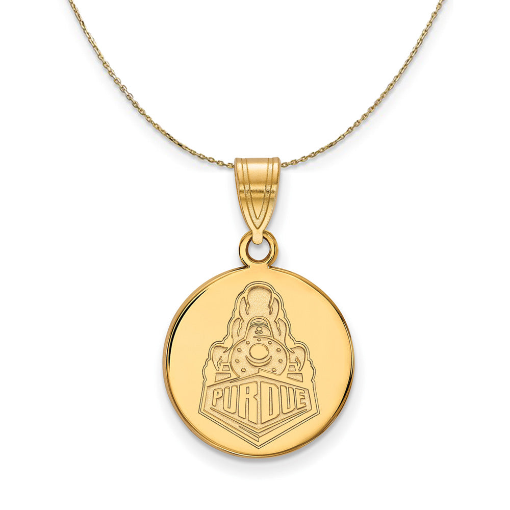 14k Yellow Gold Purdue Medium Logo Disc Necklace, Item N21079 by The Black Bow Jewelry Co.