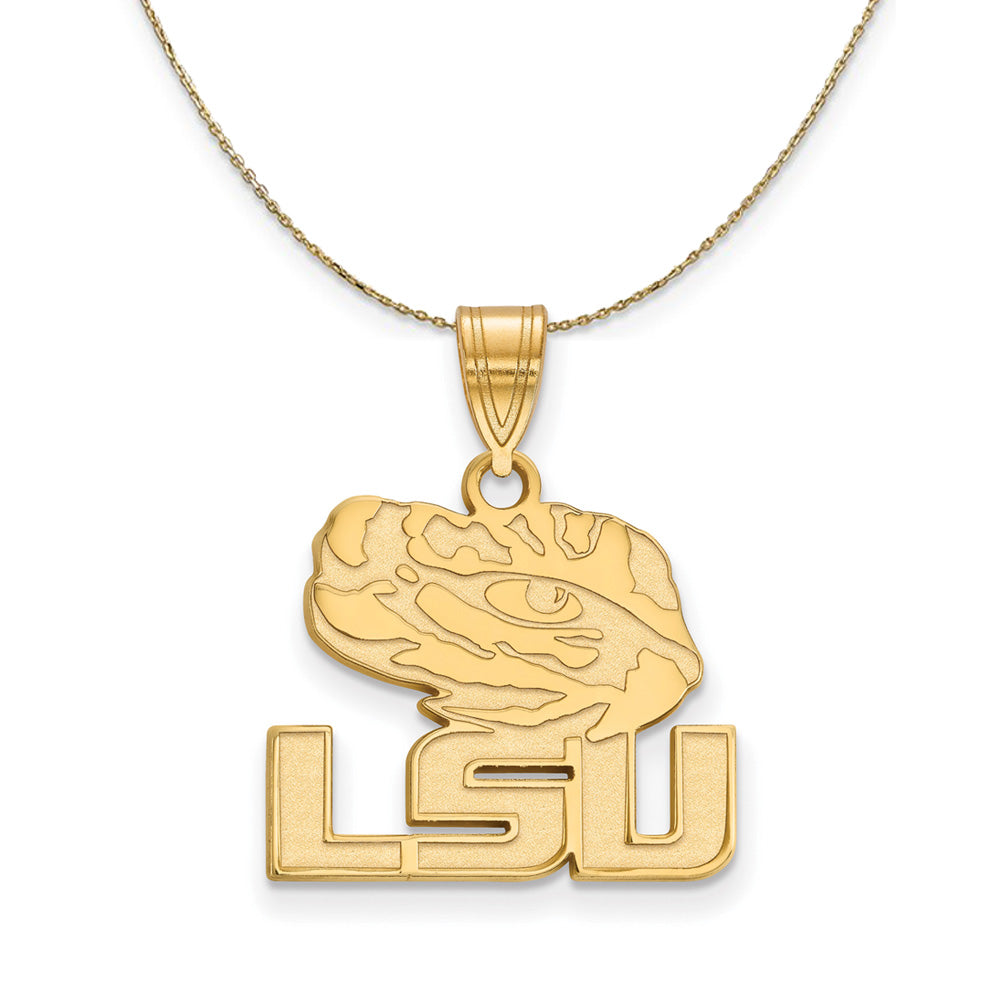14k Yellow Gold Louisiana State Medium Logo Necklace, Item N21090 by The Black Bow Jewelry Co.