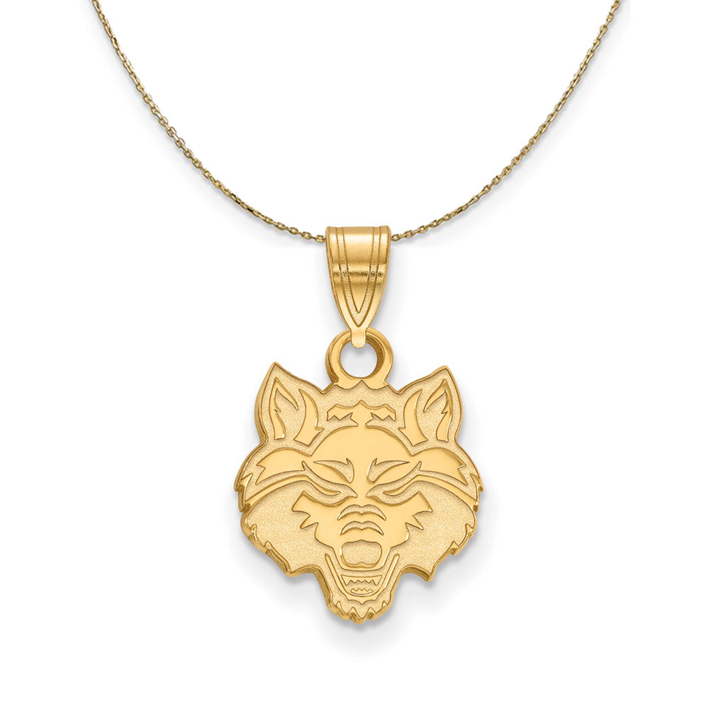 14k Yellow Gold Arkansas State Small Mascot Necklace, Item N21097 by The Black Bow Jewelry Co.