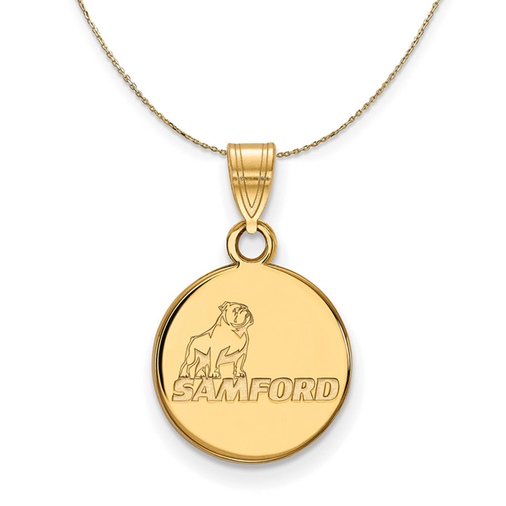 14k Yellow Gold Samford U. Small Logo Disc Necklace, Item N21117 by The Black Bow Jewelry Co.
