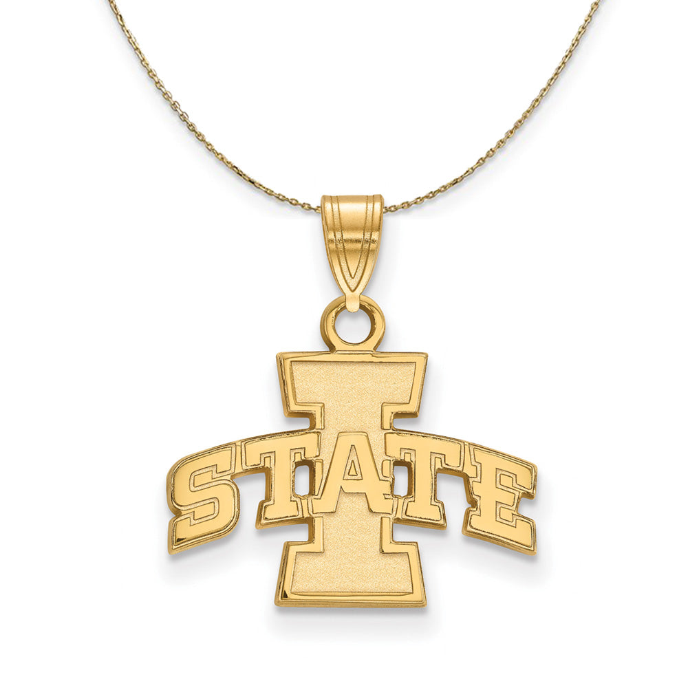 14k Yellow Gold Iowa State Small 'I STATE' Necklace, Item N21143 by The Black Bow Jewelry Co.