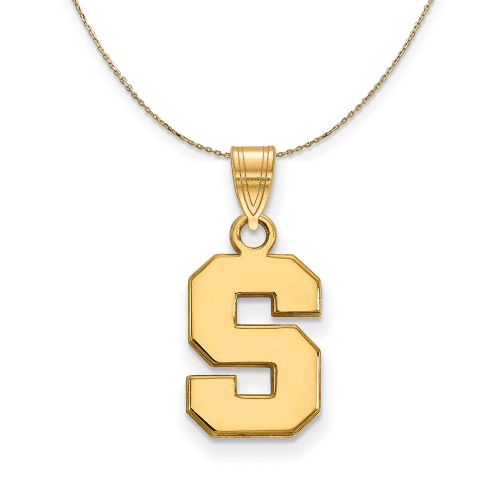 14k Yellow Gold Michigan State Small Initial S Necklace, Item N21148 by The Black Bow Jewelry Co.
