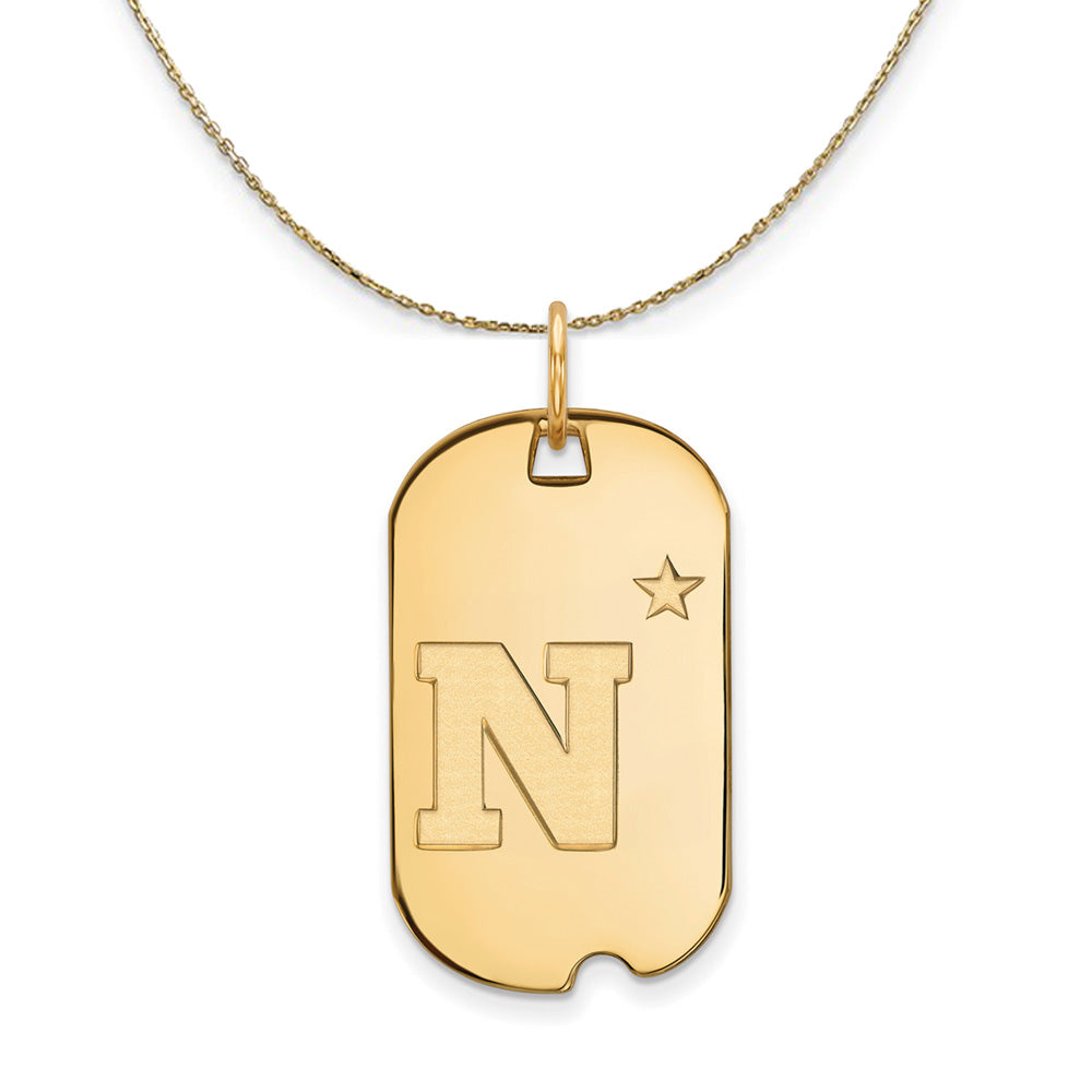 14k Yellow Gold Navy Dog Tag Logo Necklace Black Bow