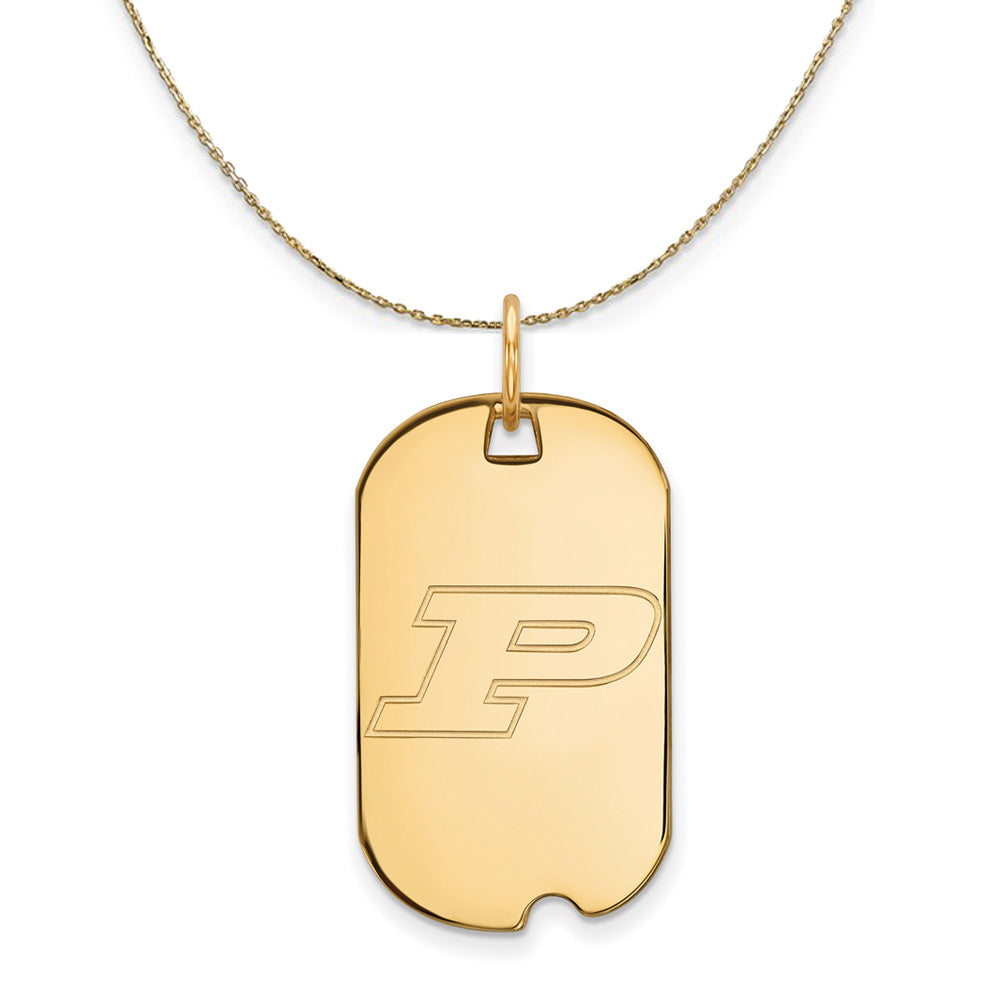 14k Yellow Gold Purdue Initial P Dog Tag Necklace, Item N21227 by The Black Bow Jewelry Co.