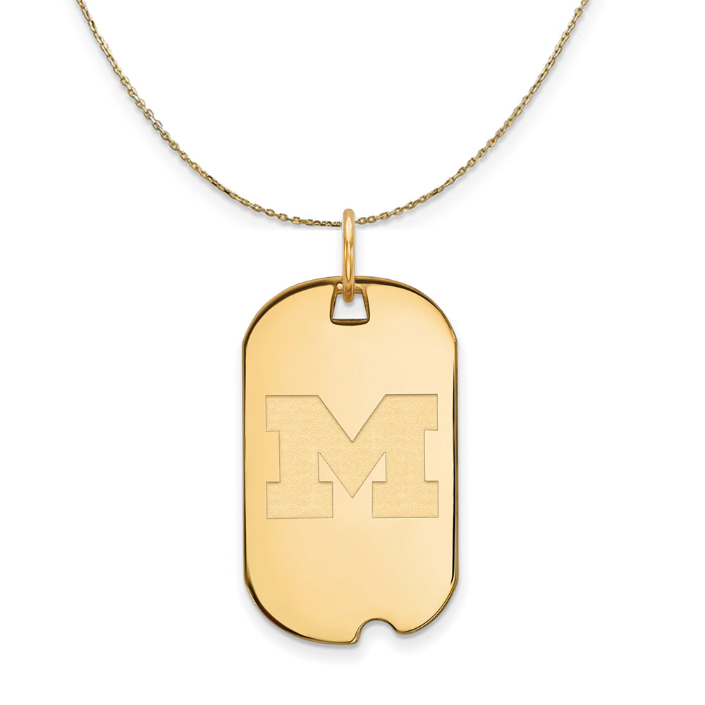 14k Yellow Gold U. of Michigan Initial M Dog Tag Necklace, Item N21237 by The Black Bow Jewelry Co.