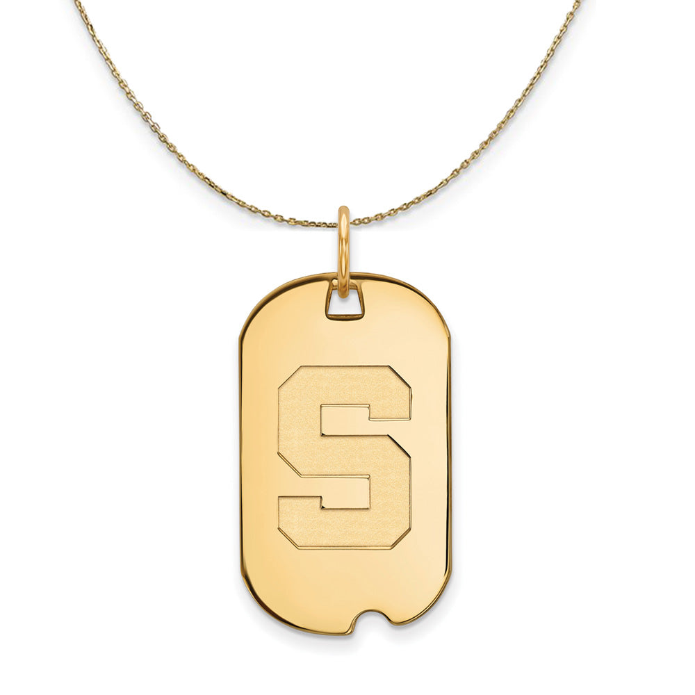 14k Yellow Gold Michigan State Initial S Dog Tag Necklace, Item N21242 by The Black Bow Jewelry Co.