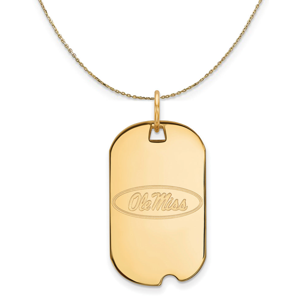 14k Yellow Gold U. of Mississippi Dog Tag Necklace, Item N21248 by The Black Bow Jewelry Co.
