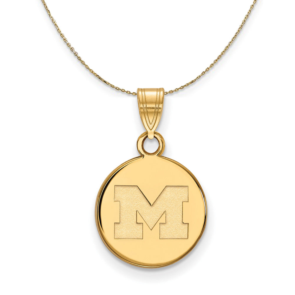 14k Yellow Gold U. of Michigan Small Initial M Disc Necklace, Item N21252 by The Black Bow Jewelry Co.