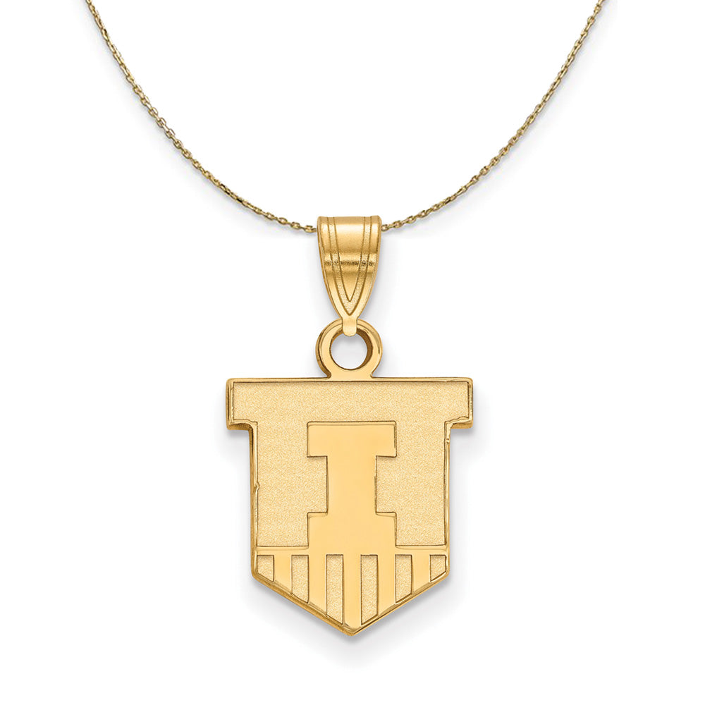 14k Yellow Gold U. of Illinois Small Shield Necklace, Item N21275 by The Black Bow Jewelry Co.