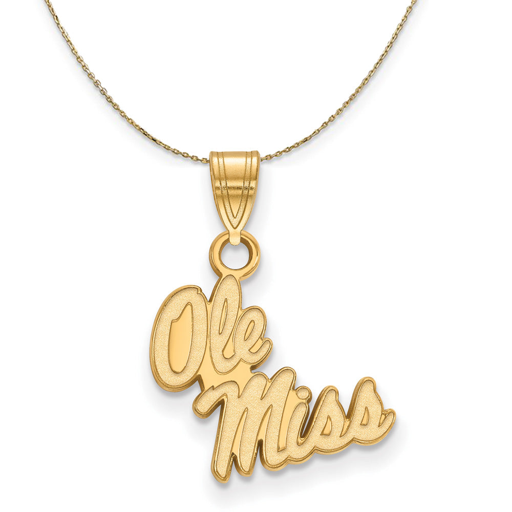 14k Yellow Gold U. of Mississippi Small Script Necklace, Item N21278 by The Black Bow Jewelry Co.