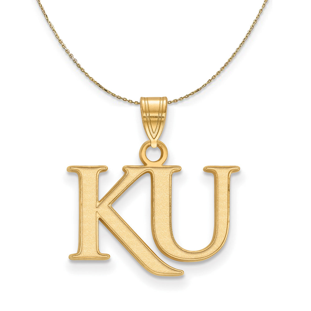 14k Yellow Gold U. of Kansas Small 'UK' Necklace, Item N21279 by The Black Bow Jewelry Co.