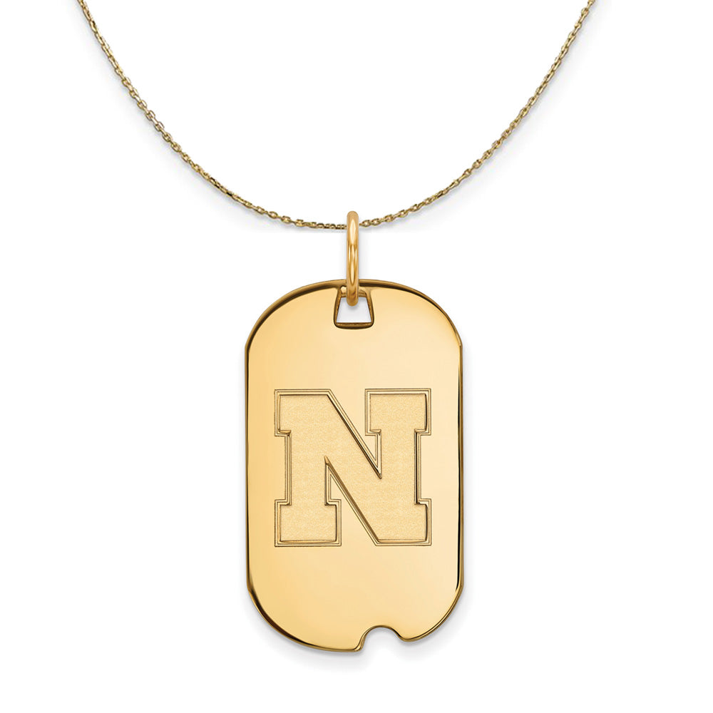 14k Yellow Gold U. of Nebraska Initial N Dog Tag Necklace, Item N21280 by The Black Bow Jewelry Co.