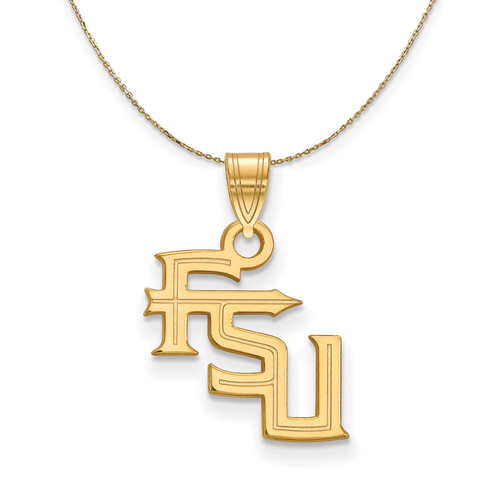 14k Yellow Gold Florida State Small 'FSU' Necklace, Item N21282 by The Black Bow Jewelry Co.