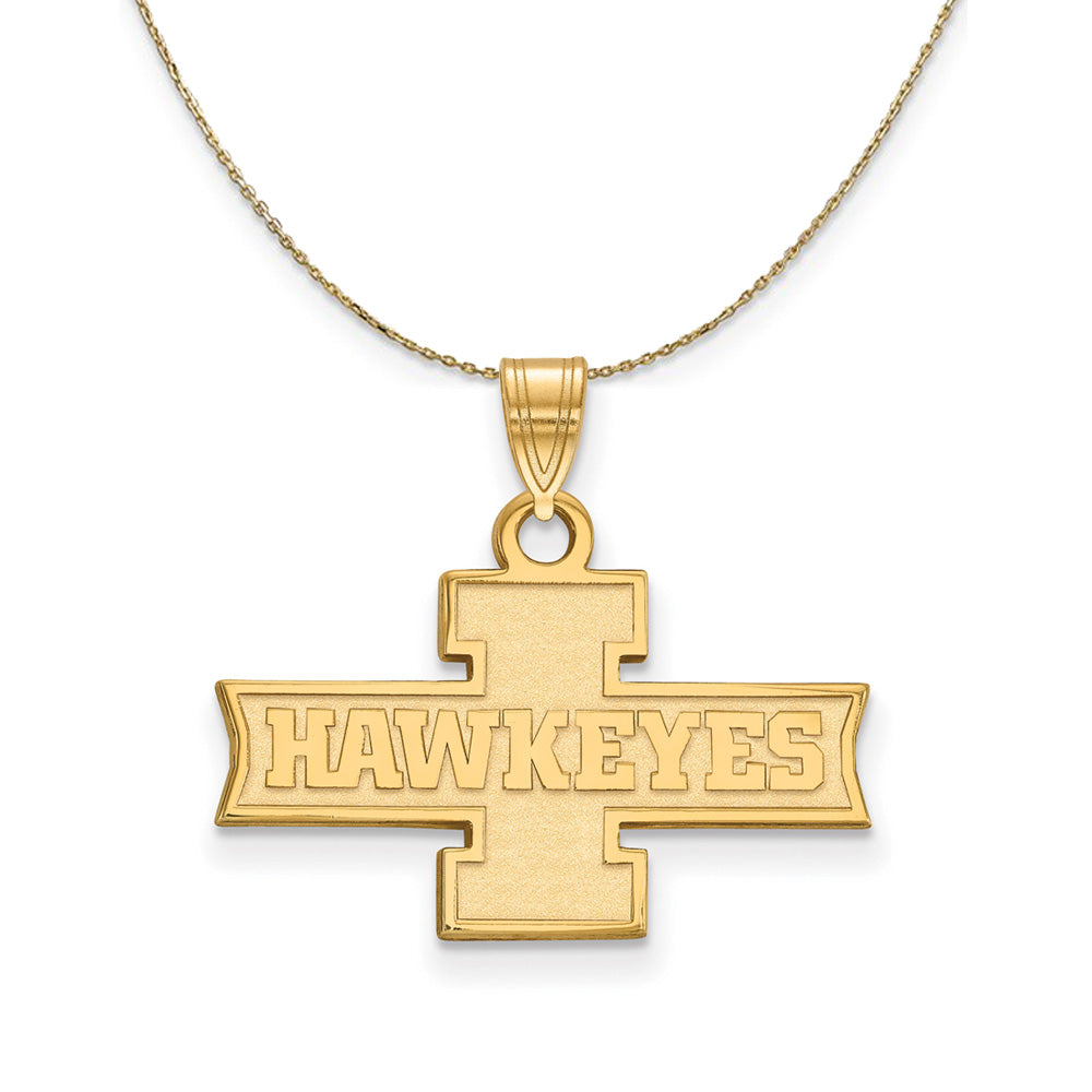 14k Yellow Gold U. of Iowa Small 'Hawkeyes' Necklace, Item N21301 by The Black Bow Jewelry Co.